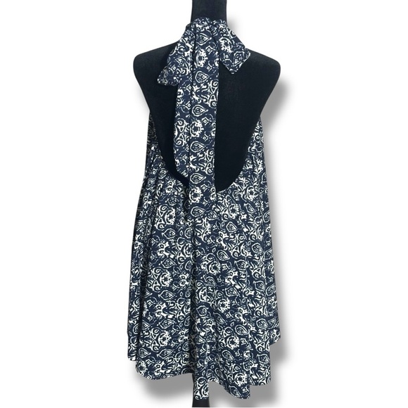 H&M Navy and White Print Asymmetrical Adjustable Tie Halter Sundress - Picture 5 of 16
